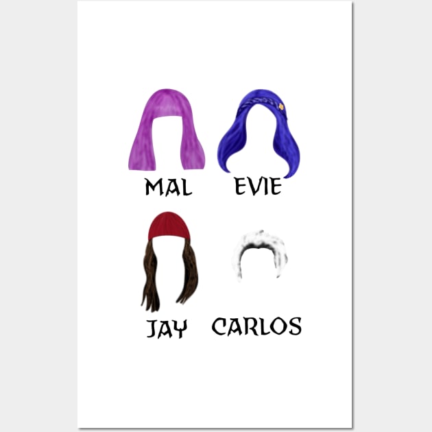 Mal, Evie, Jay and Carlos Hair profiles Wall Art by DesignsBySaxton